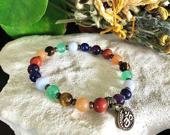 Chakra Om Mala Bracelet | Beautiful Luxury Gemstones to Heal Each Chakra | Reiki Infused Mala Beads | Balance | Stability | Centering