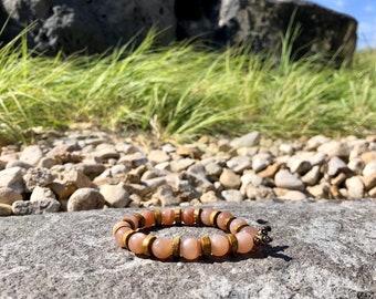 Drifting in Light Mala Bracelet | Luscious AAA Peach Sunstone Gemstones | Natural Coconut Wood | Lifts Mood | Optimism | Enthusiasm