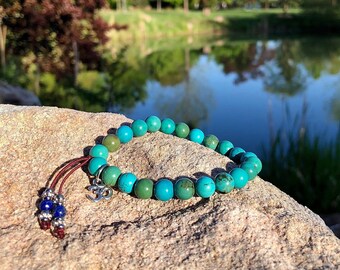 Inner Peace Mala Bracelet | Healing Mala Beads | Calming Natural Turquoise | Lapis Lazuli Tassel | Om Charm | Eases the Mind | Improves Mood