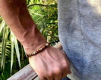 Men’s Heal & Reset Mala Bracelet | Laguna Lace Agate | Coconut Wood | Reiki Infused | Healing Mala Beads | Balances ALL Chakras | Stability