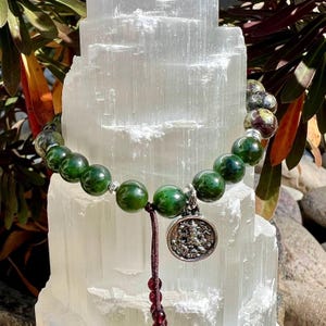 Men’s Ganesh Mala Bracelet | Dragon’s Blood Jasper | Gorgeous Natural Siberian Green Jade | Brazilian Garnet | Success | Wealth | Prosperity