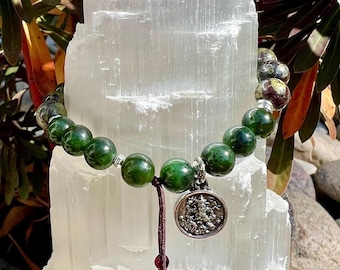 Men’s Ganesh Mala Bracelet | Dragon’s Blood Jasper | Gorgeous Natural Siberian Green Jade | Brazilian Garnet | Success | Wealth | Prosperity