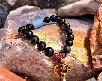 Universal Guidance Mala Bracelet | Exotic Obsidian Crystals | Brazilian Red Garnet | Aquamarine | Direction | True Purpose | Protection