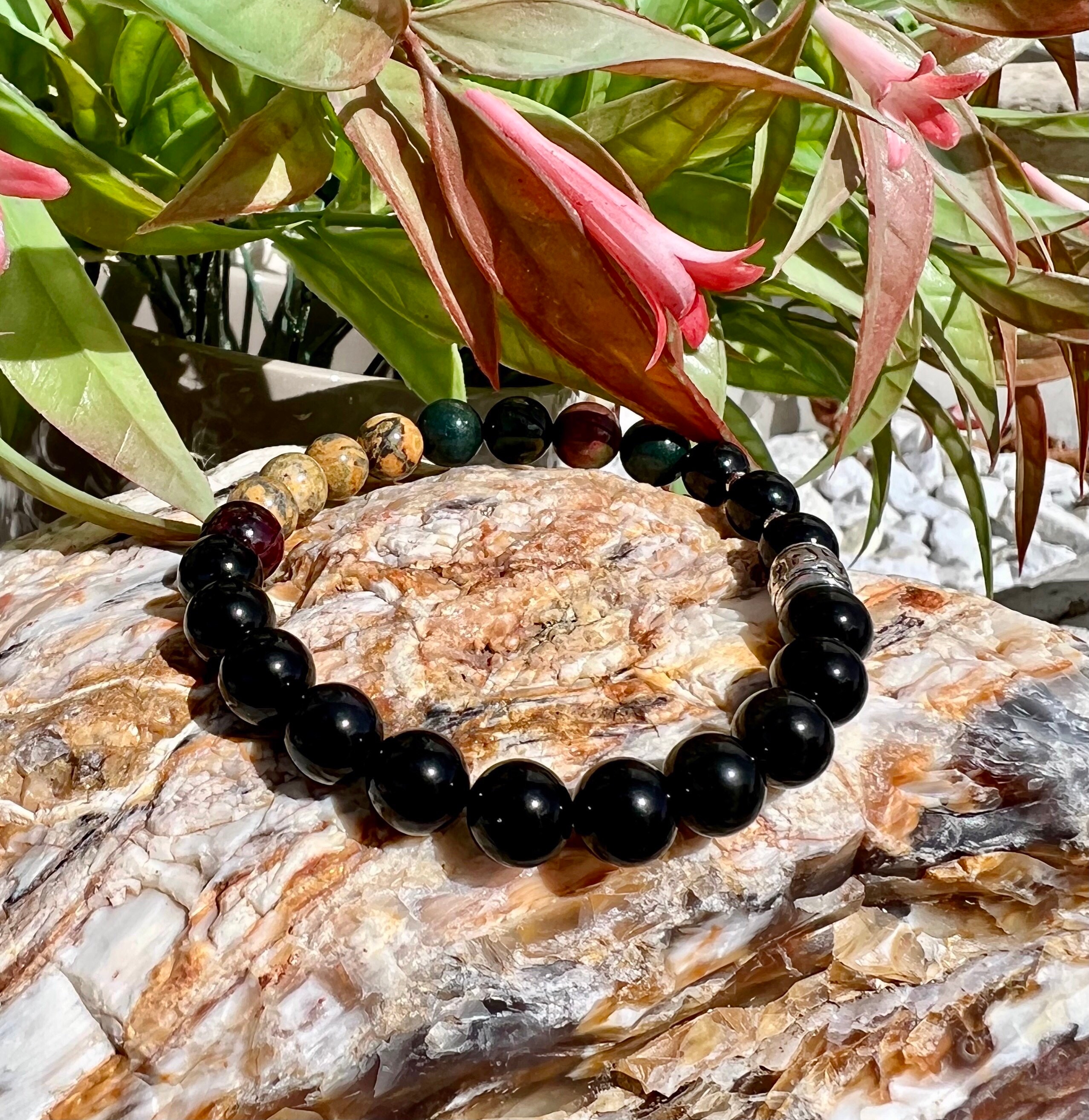 Men Black Classic Bracelet With Tourmaline | Nanoions