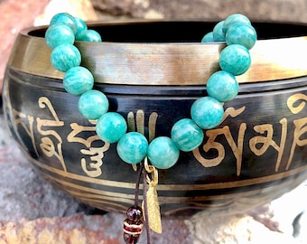 Best Life Mala Bracelet | Stunning AAA Amazonite | Rare Green Morganite | AAA Brazilian Garnet | Communication | Luck | Abundance | Change