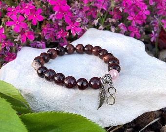 Soulmate Mala Bracelet | AAA Natural Gemstones | Red Tiger Eye | Garnet | Rhodonite | Rose Quartz | .925 Sterling Silver | Love | Passion