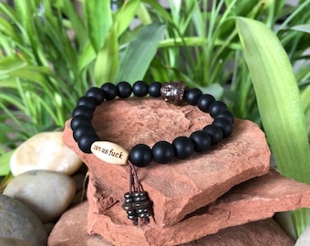 Unisex Onyx Zen as F#ck Mala Bracelet | Matte Black Onyx Gemstones | Reiki Infused Mala Beads | Protection | Eases Worry | Builds Strength