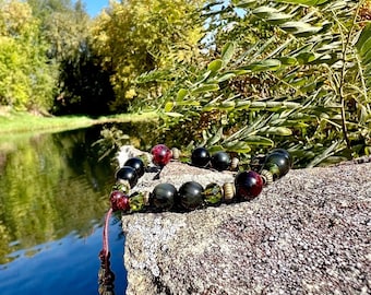 Akupara Mala Bracelet | Gorgeous AAA Natural Crystals | Exotic Obsidian | Brazilian Garnet | Peridot | Unlimited Creation | Manifestation