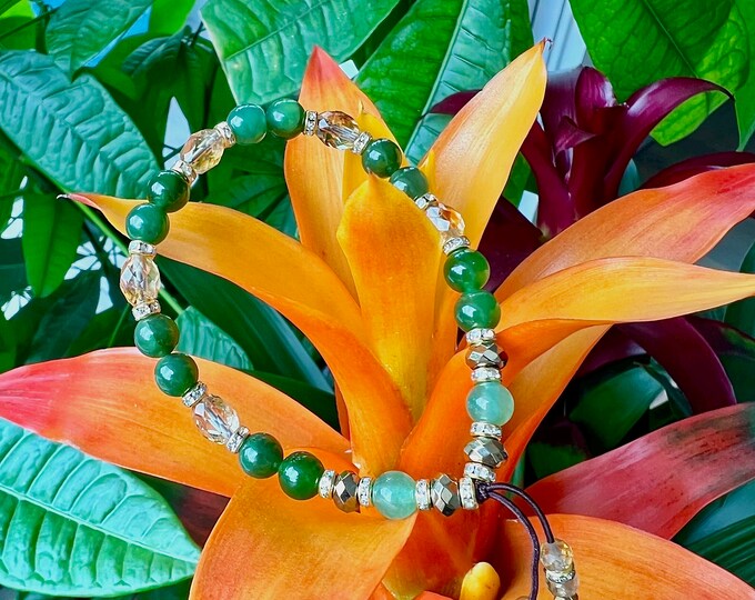 Featured listing image: NEW! Wildly Wealthy Mala Bracelet | AAA Natural Canadian Green Jade | Adventurine | Citrine | Pyrite | Success | Prosperity | Attracts Money