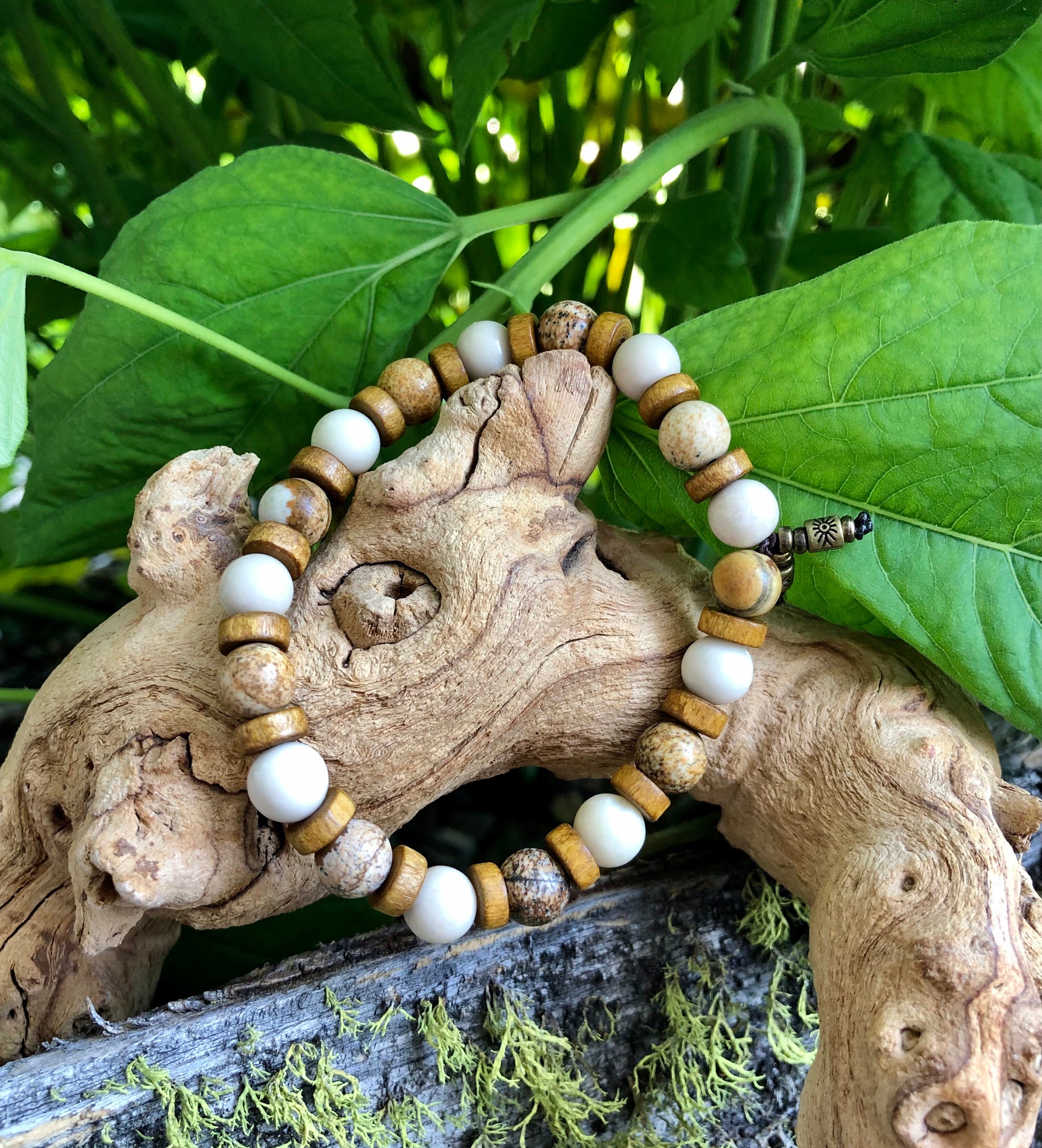 Men’s Tranquil Mala Bracelet Picture Jasper Ivory Fossil Jasper