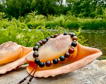 NEW! Men’s Renewal Mala Bracelet | AAA Luxury Gemstones | Ocean Jasper | Garnet | Black Onyx | Uplifting | Stress Relief | Transformation