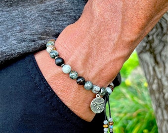 Men’s Eye of the Sky Mala Bracelet | Hawks Eye Gemstones | Shungite | Labradorite | Healing | Fresh Perspective | Enhanced Intuition