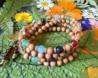 Singing Rainbow Wrap Bracelet | Sandalwood | Amethyst | Aquamarine | Tourmaline | Citrine | Adventurine | Carnelian | Peaceful Presence