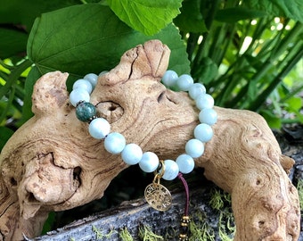 Mandala Moon Mala Bracelet | Luscious Green Moonstone | Green Rutilated Quartz | Smoky Quartz | Intuition | Higher Purpose | Manifestation