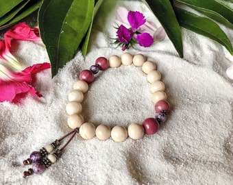 Peaceful Heart Mala Bracelet | AAA Gemstone Beads | Ivory Fossil Jasper | Rhodonite | Charoite | Love | Peace | Inner Strength | Healing