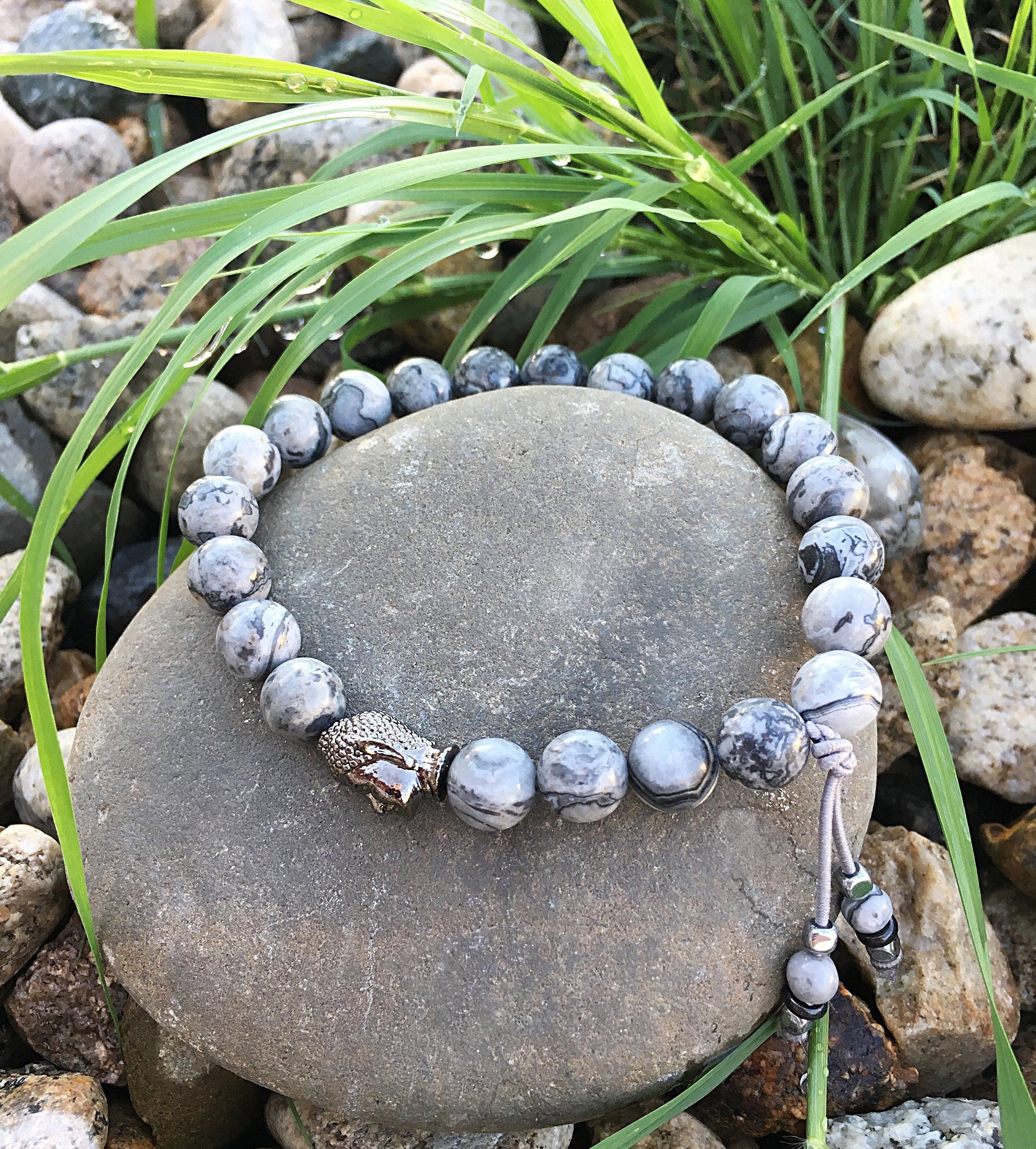 Men's Power Bead Bracelet - Moss Agate, Picture Jasper, Smoky Quartz, –  SoulCafeCrystals