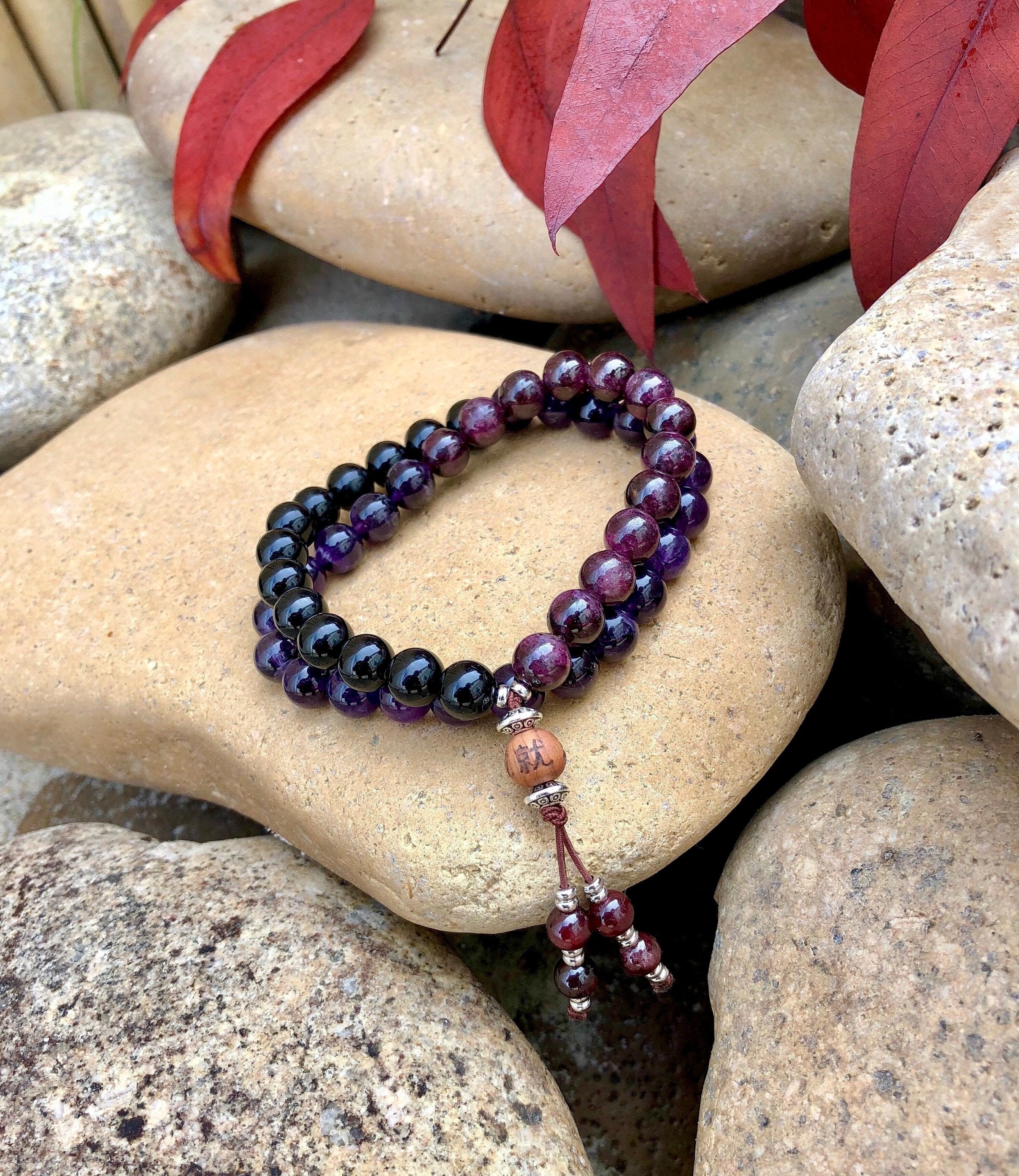 Men’s Shiva Double Mala Bracelet Luxury Natural Gemstone Mala Beads Amethyst Red