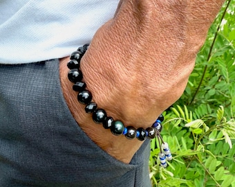 NEW! Men’s Aetheris Mala Bracelet | AAA Gemstones | Black Labradorite | Black Tourmaline | Lapis | Obsidian | Magic | Transcendence | Power