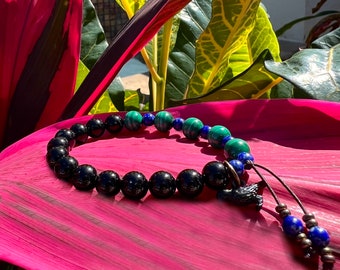 Whispering Raven Mala Bracelet | Black Tourmaline | NATURAL Malachite | Lapis Lazuli | Abundance | Renewal | Magic | Physical Energy Boost