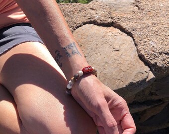 Old Soul Mala Bracelet | AAA Laguna Lace Agate | AAA Moonstone | Engraved Red Carnelian | Balances All Chakras | Enhances Intuition