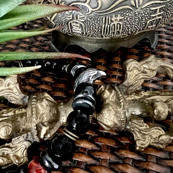 NEW! Men’s Eagle Spirit Mala Bracelet | Hawk Spirit | Onyx | Shungite | Hematite | Red Tiger Eye | Higher Perspective | Drive | Strength