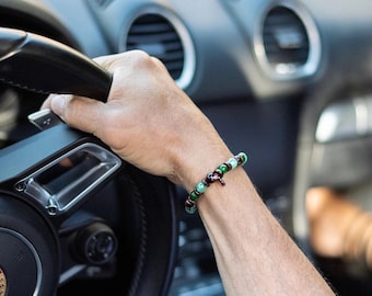 Men’s Affluence Mala Bracelet | Siberian Jade | Adventurine | Red Tiger Eye | Polished Coconut Shell | Prosperity | Manifestation | Wealth