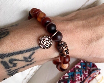 Aura Shield Mala Bracelet | Red Dream Agate Mala Beads | Reiki Infused | Buddha | Om | Grounding | Heals Anger | Feel Vital & Alive