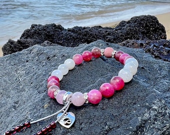 NEW! Forever Friends Mala Bracelet | Beautiful Watermelon Tourmaline | Rose Quartz | Moonstone | Garnet | Sterling Silver Charm | Infinity