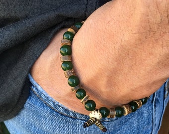 Men’s Wealth Jade Mala Bracelet | AAA Natural Siberian Jade Gemstones | Reiki Energy Healing | Success | Abundance | Prosperity | Luxury