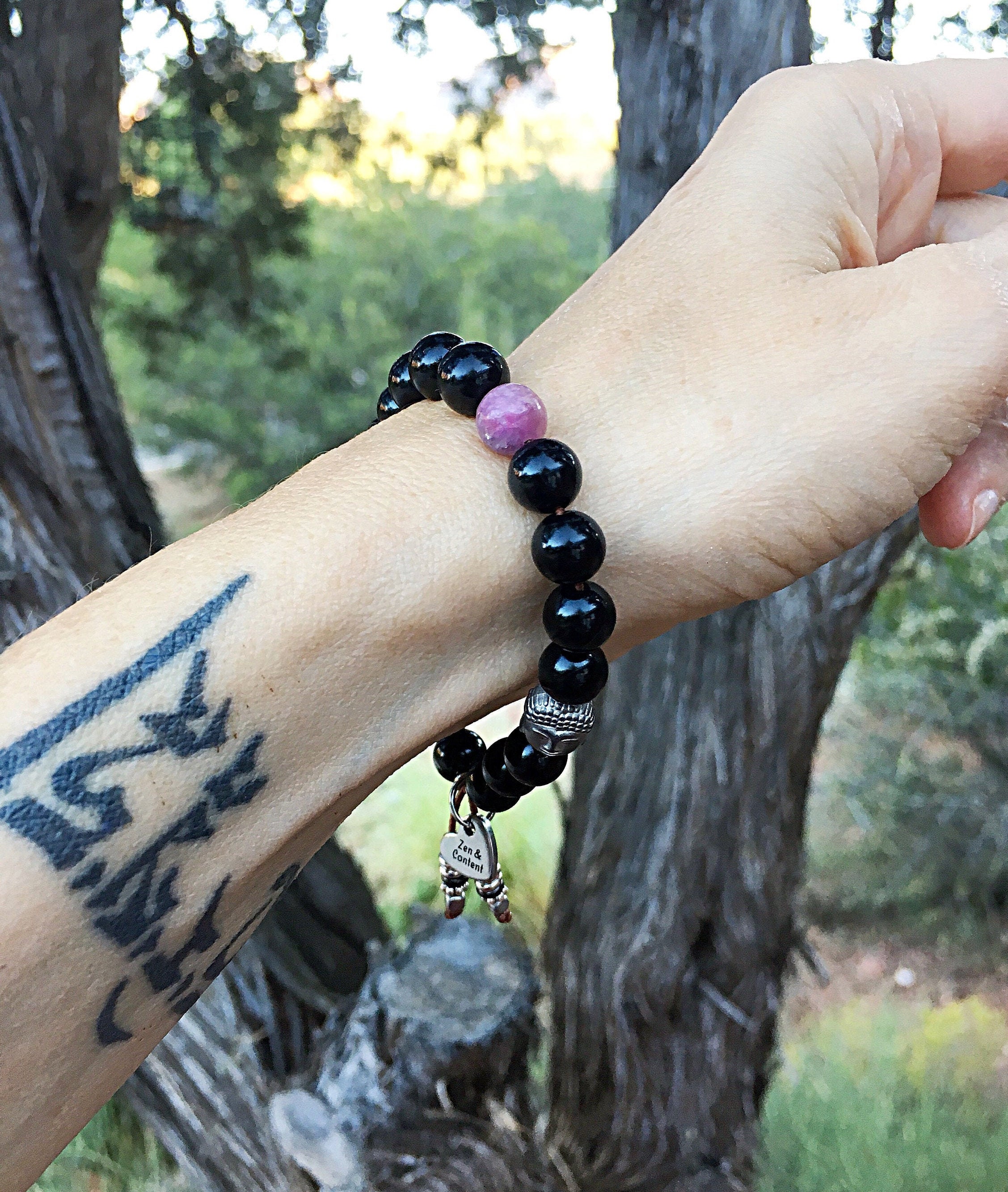 Deep Zen Mala Bracelet Spiritual Healing Mala Beads Obsidian Pink