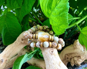 Men’s Easy Life Bracelet Set | Two Mala Bracelets | Picture Jasper | Ivory Fossil Jasper | Citrine | Living Your Purpose | Abundance | Ease