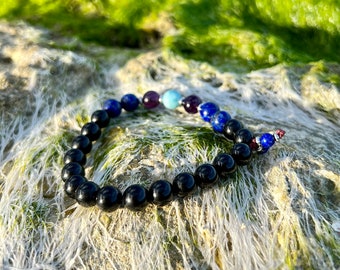 Men’s Transform Mala Bracelet | AAA Natural Gemstones | Black Tourmaline | Amethyst | Larimar | Lapis Lazuli | Energy Cleansing | Change
