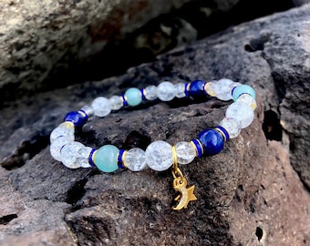 Starlight Mala Bracelet | Gorgeous Peruvian Amazonite | Luxury Lapis Lazuli | Clear Crackle Quartz | Moon & Star | Wellness | Alignment