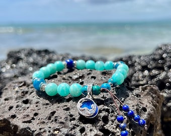 Mermaid Spirit Mala Bracelet | Stunning AAA Gemstones | Amazonite | Blue Lapis | Azurite | Apatite | .925 Silver | Best Version of Yourself