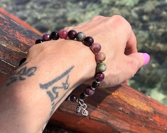Infinite Love Mala Bracelet | Luxury Rainbow Tourmaline | Brazilian Red Garnet | .925 Silver Infinity Charm | Energy Clearing | Self Love