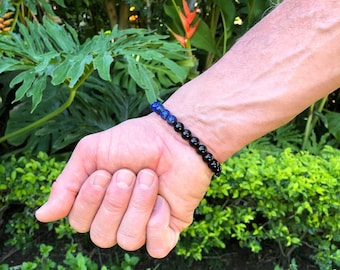Men’s Peace and Protection Mala Bracelet | Luxury Gemstones | Blue Lapis Lazuli | Onyx | Black Tourmaline | Peace | Protection | Strength