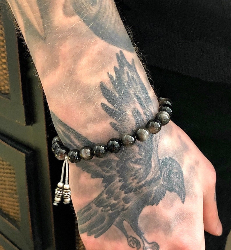 Men’s Letting Go Mala Bracelet | AAA Silver Sheen Obsidian | Reiki Mala Beads | Release the Past | New Beginnings | Healing order | Protection