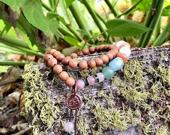 Fairytale Mala Bracelet | Genuine Sandalwood | AAA Luxury Gemstones | Rose Quartz | Sunstone | Moonstone | Adventurine | Aquamarine | Magic