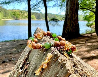 NEW! Living Well Mala Bracelet | Double Wrap | Authentic Sandalwood | AAA Luxury Canadian Jade | AAA Citrine | Pyrite | Wealth | Abundance