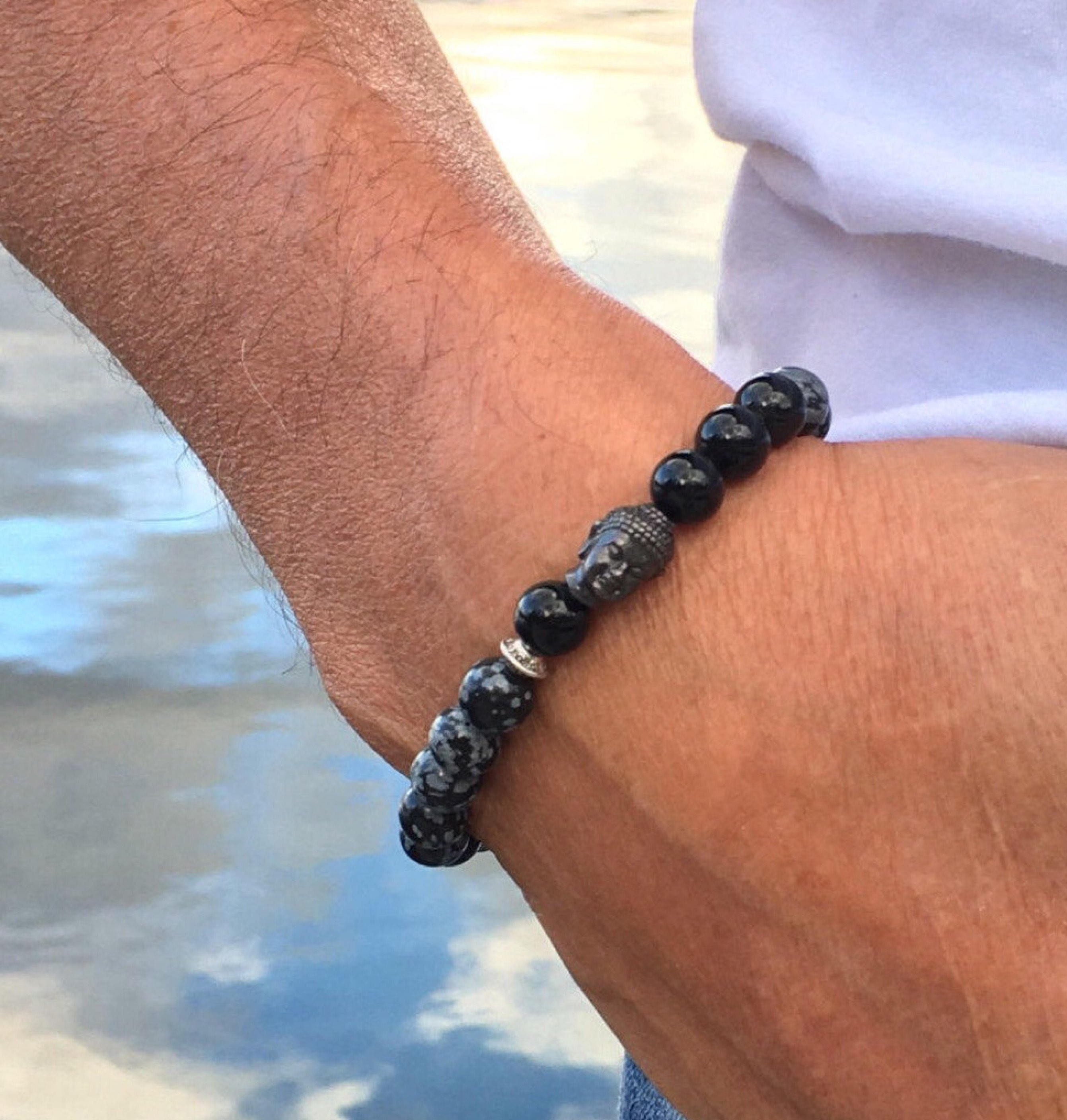 Mens Bracelet Black Obsidian Bracelet Perle Homme Men Bracelete Beaded Men  Bracelet Mens Bracelets, Beaded Men Bradled About 4mm - Etsy