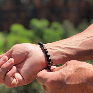 Men's Tashi Mala Bracelet Matte Black Onyx Gemstones Wood Grain Agate Luxury Mala Beads Health Balance Protection Abundance image 1