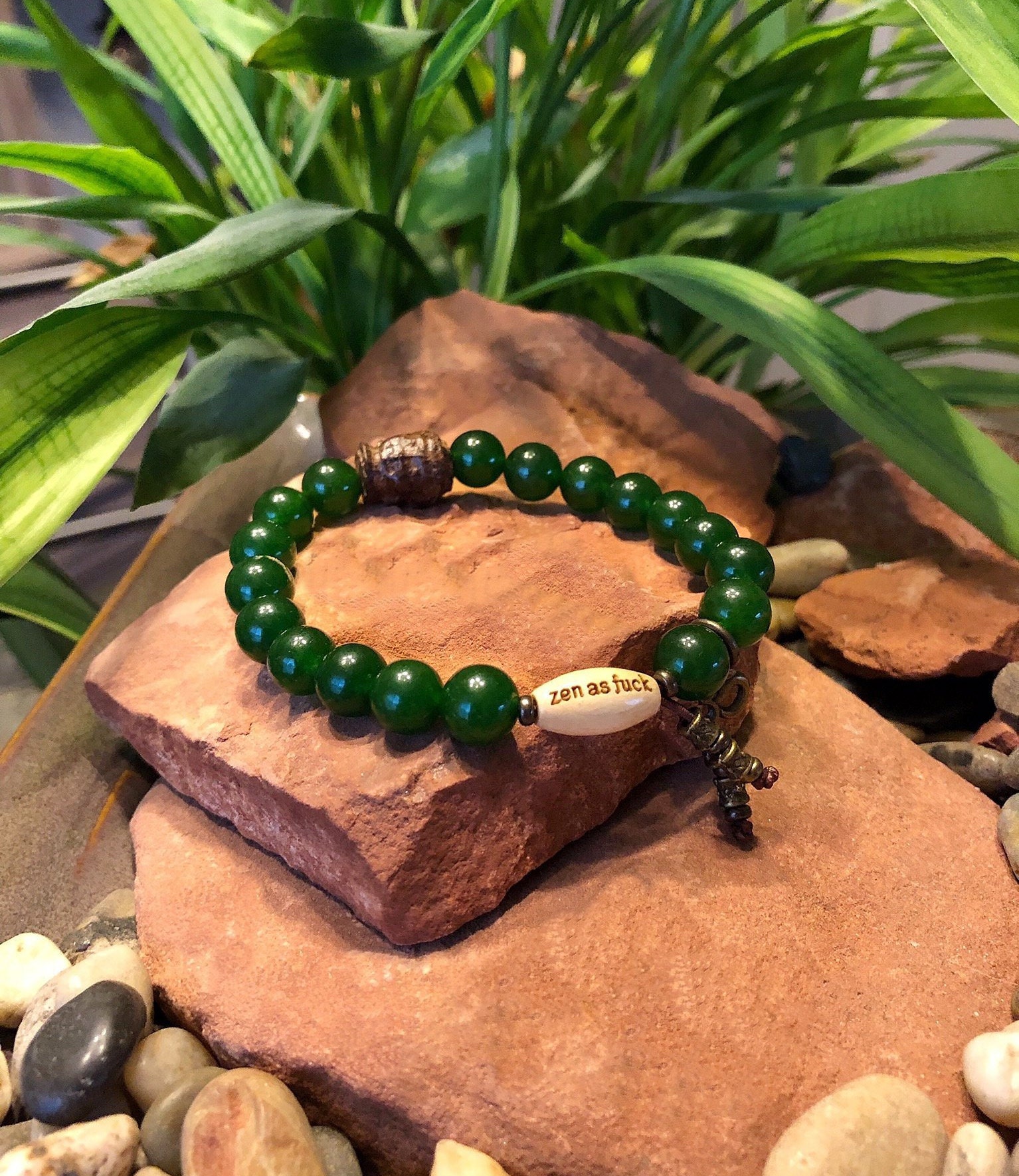 Women’s Jade Zen as Fck Mala Bracelet Green Jade Gemstones Reiki