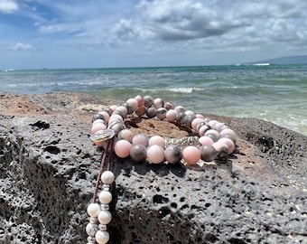 Destiny Mala Bracelet | Double Wrap | Pink Zebra Jasper | White Howlite | Silver Owl | Comforting | Angel Guidance | Trust the Process
