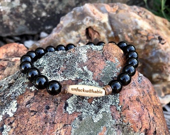 Unisex Unf#ckwithable Mala Bracelet | Reiki Infused Mala Beads | Meditation | AAA Black Onyx | Confidence | Physical & Emotional Strength