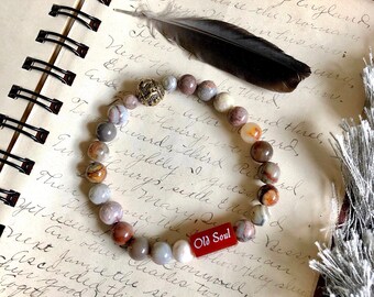 Men’s Old Soul Mala Bracelet | AAA Laguna Lace Agate | Red Carnelian | Balances All Chakras | Restores Trust in the Universe | Alignment