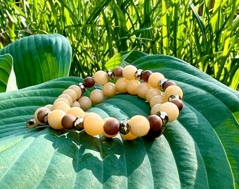 NEW! Warm Sunshine Double Mala Bracelet | Gorgeous Natural Burmese Yellow Jade | Titanium Pyrite | Sunny Citrine | Sandalwood | Confidence