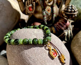 NEW! Royal Ganesh Mala Bracelet | Stunning Natural Siberian Jade | Removes Obstacles | Wealth | Success | Money | Strong Protection | Unisex