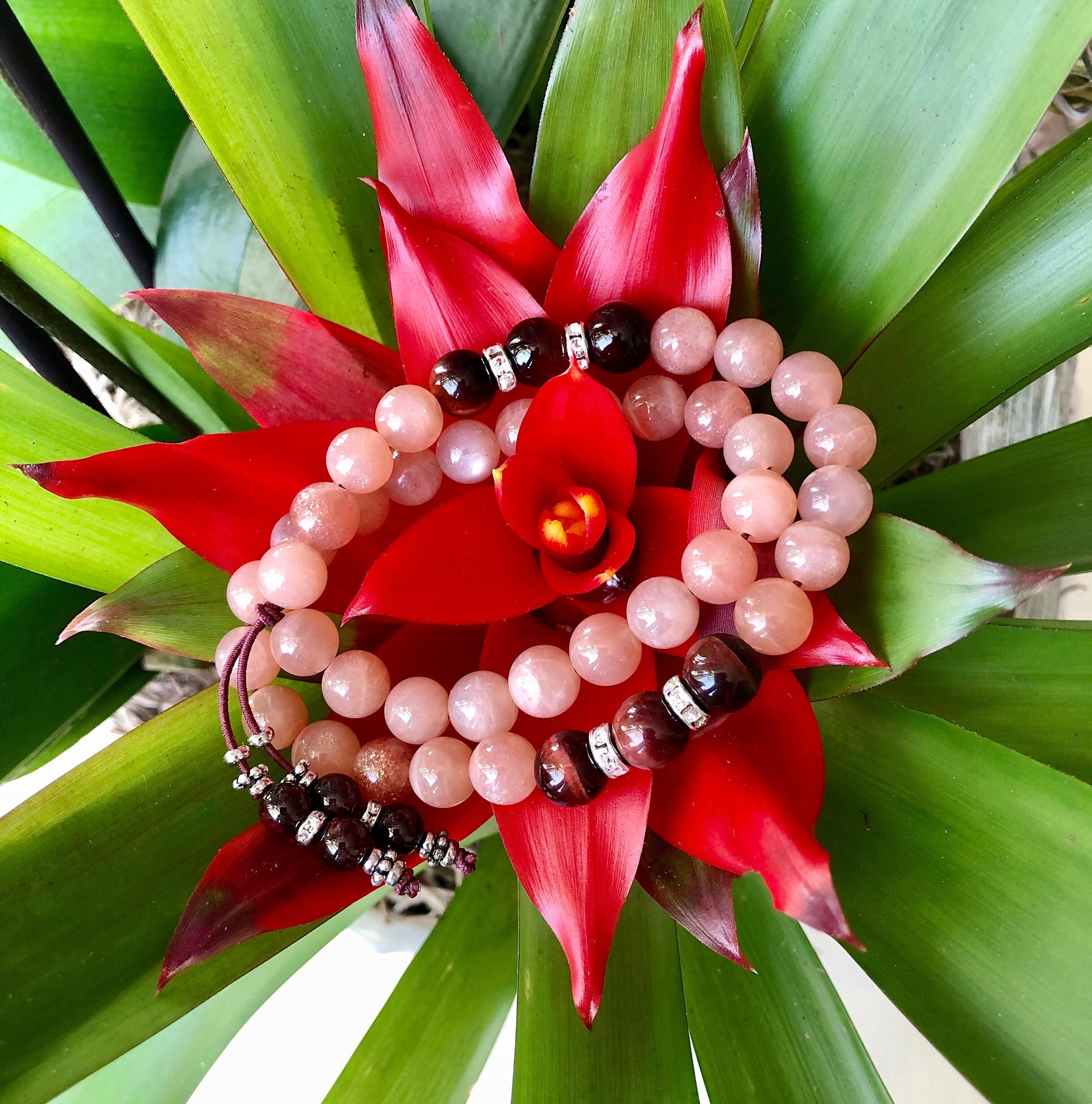 Sunshine Smiles Double Mala Bracelet Natural a Sunstone a Red Tigers Eye a Garnet Antidepressant Optimism Energy Boost