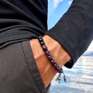 Men's Recovery Mala Bracelet | AAA Luxury Natural Gemstone Mala Beads | Amethyst | Black Onyx | Wrist Mala | Protection | Strength | Rest