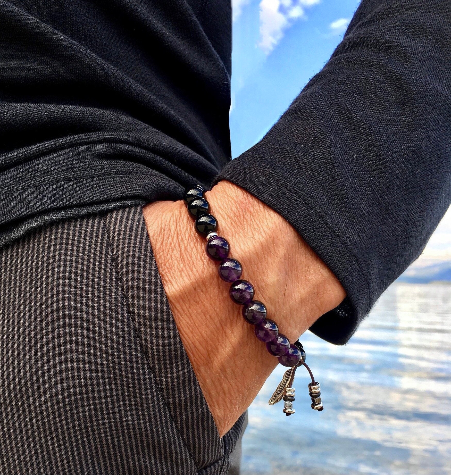 Men's Recovery Mala Bracelet AAA Luxury Natural Gemstone Mala Beads  Amethyst Black Onyx Wrist Mala Protection Strength Rest -  Canada